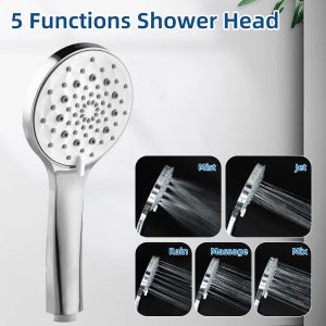 5-Mode High Pressure Handheld Shower Head, Consumer Reports Recommended High Flow Hand Held Showerhead with Teflon Tape Rubber Washers