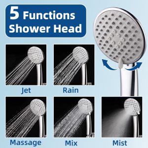 Superior Material 5 Settings Handheld Shower Head , Non-Clogging Nozzles High Pressure Shower Head with Handheld