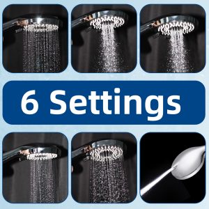 High Pressure 6 Functions Shower Head with handheld，Luxury Modern Chrome Look, Built-in Power Spray to Clean Corner, Tub and Pets, Chrome