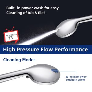 High Pressure 6 Functions Shower Head with handheld，Luxury Modern Chrome Look, Built-in Power Spray to Clean Corner, Tub and Pets, Chrome