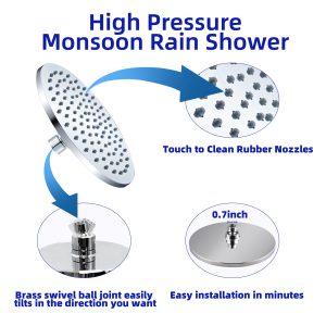 6 Inch Shower Head High Pressure Rain, Luxury Bathroom Showerhead with Chrome Plated Finish, Adjustable Angles, Anti-Clogging Silicone Nozzles