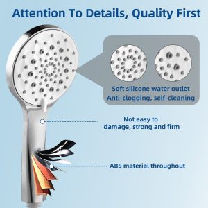 5-Mode High Pressure Handheld Shower Head, Consumer Reports Recommended High Flow Hand Held Showerhead with Teflon Tape Rubber Washers