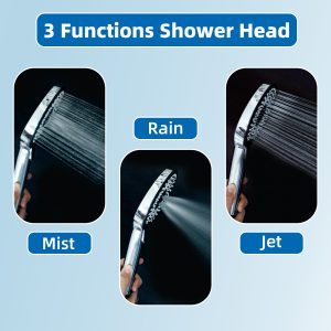 High Pressure Shower Head 3 Settings Fixed Showerhead High Flow Bathroom Showerhead for Luxury Shower Experience Even at Low Water Pressure