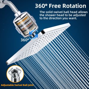 XINPAEZ Luxury Filtered Shower Head Set 10 Inch Overhead shower 18 Stage Shower Filter ,Reduces Chlorine and Heavy Metals (Polished Chrome Material)