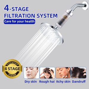 Luxury Filtered Shower Head Set 4 Stage Shower Filter，Reduces Chlorine and Heavy Metals，High Pressure Showerhead Filter